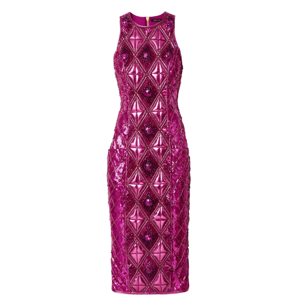 BALMAIN X H&M Limited Edition Runway Embroidered Beaded Pencil Midi Dress Size 2